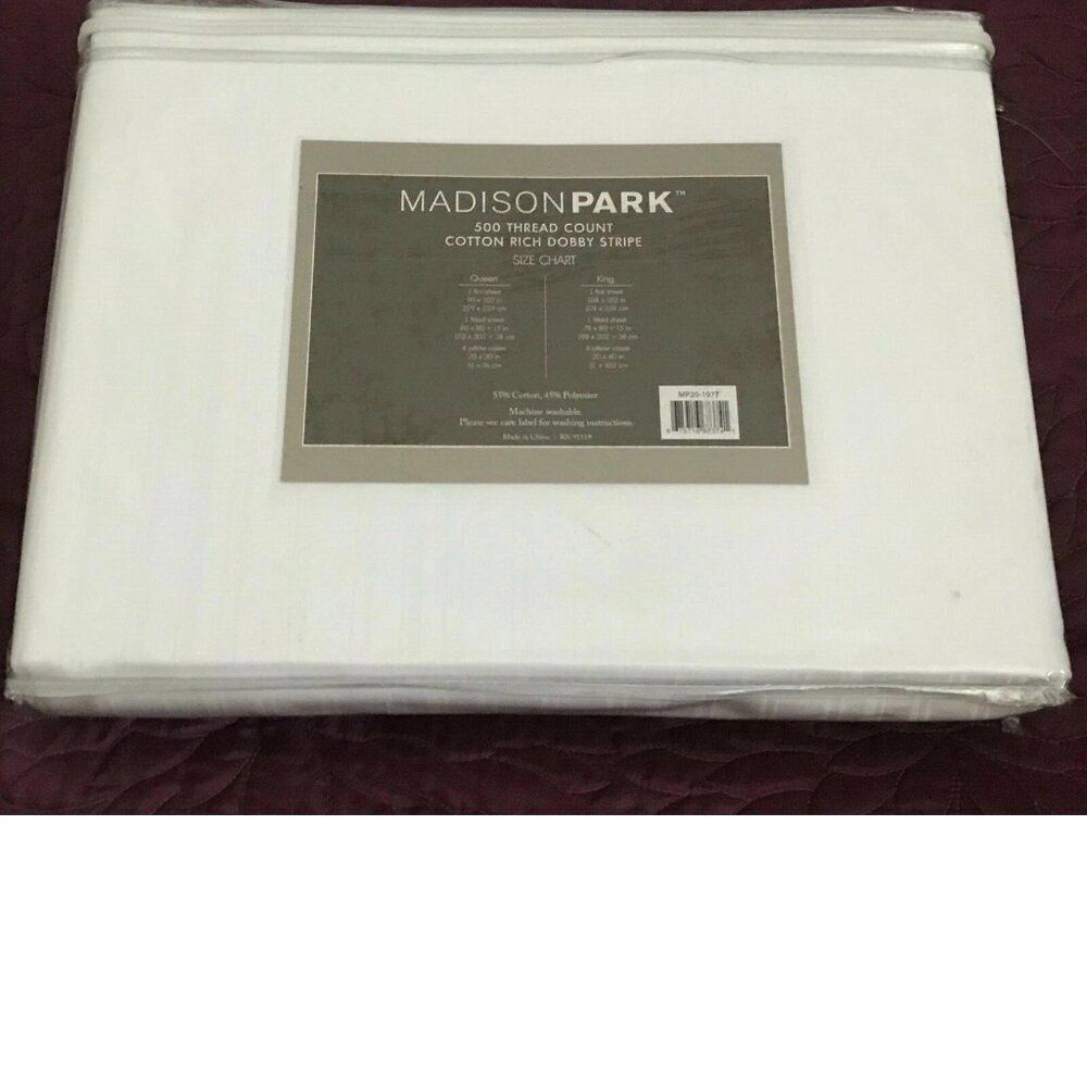 NEW - Madison Park 500 Thread Cotton Rich Dobby Stripe Sheet Set, QUEEN